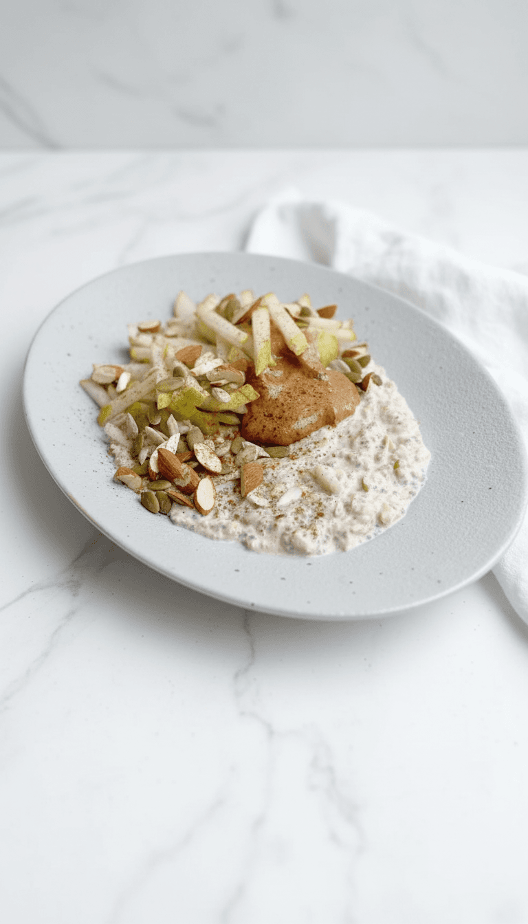 Overnight oats with apple, almonds and peanut butter