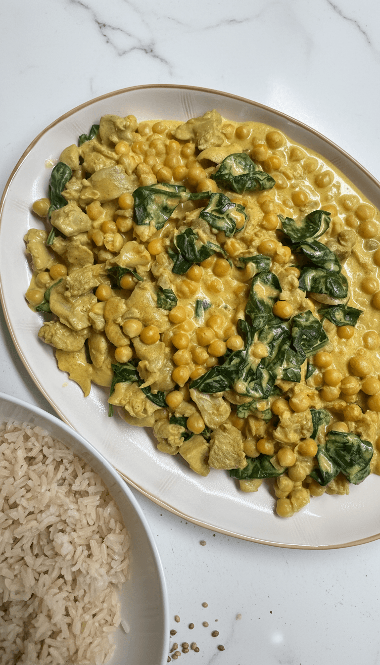 Chickpea and spinach curry with rice