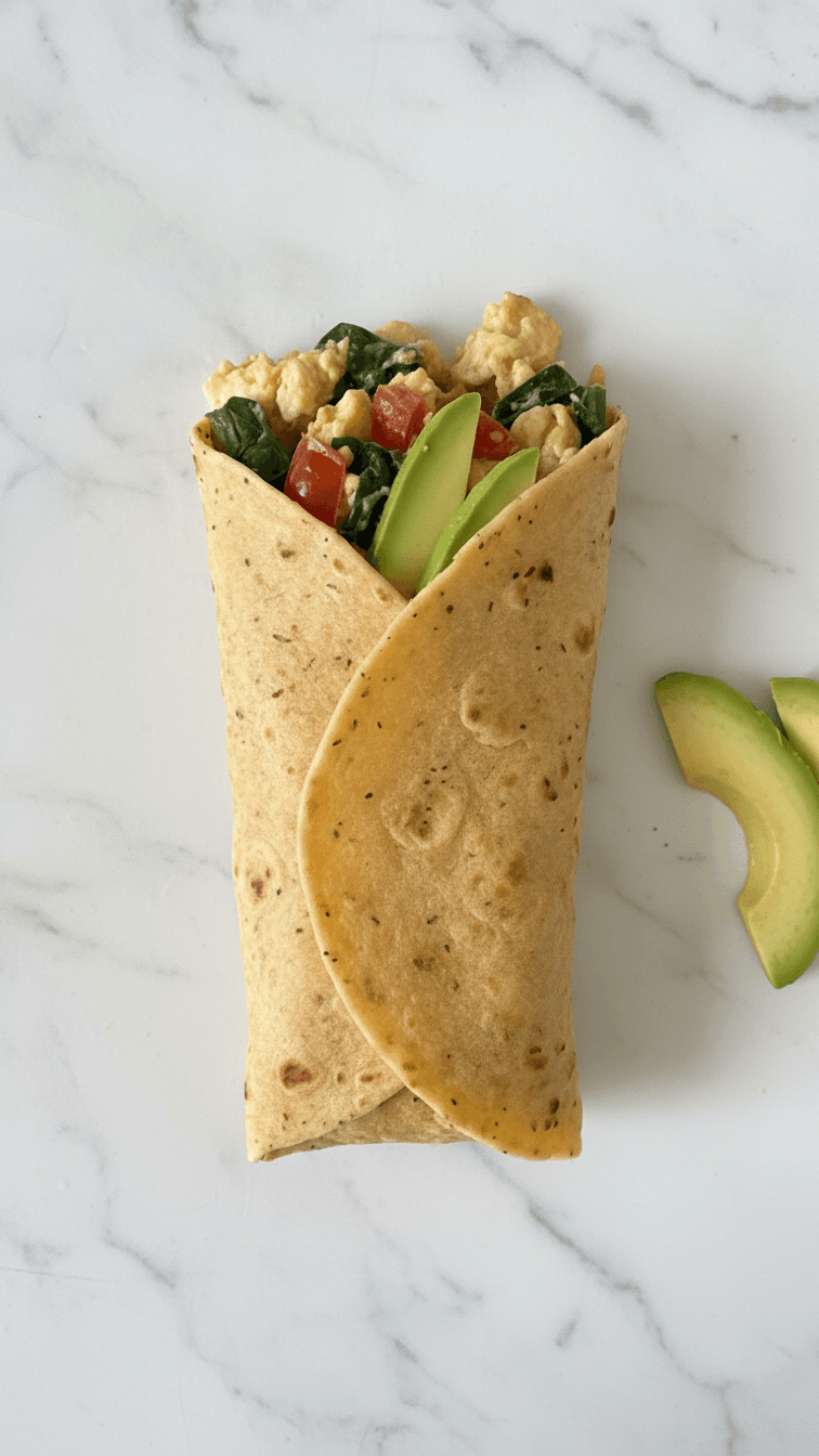 Scrambled egg wrap with avocado
