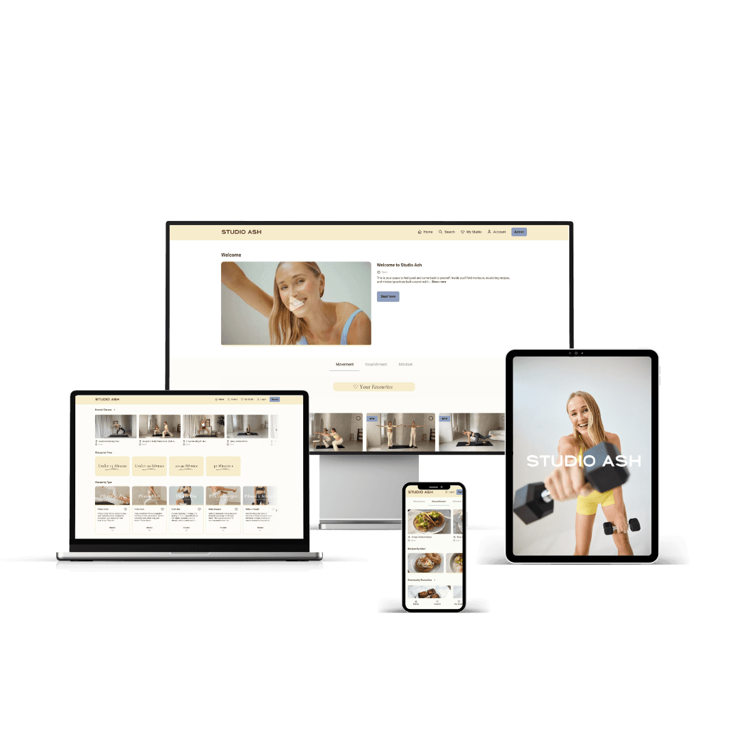 Studio Ash app shown on desktop, laptop, tablet and phone